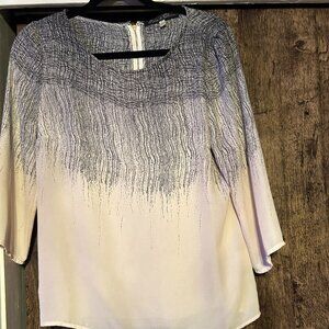 Rose & Olive Blouse Cream Black Print Career Top Small Professional